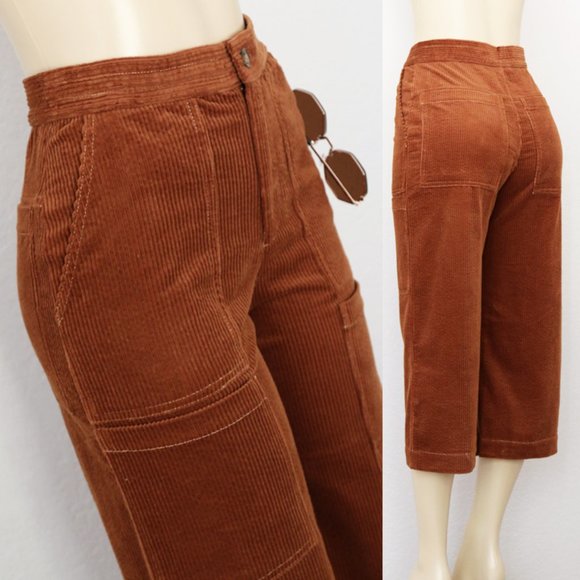 Mineral Wash Cropped Fray Hem Corduroy Wide Pants - Camel main image 1